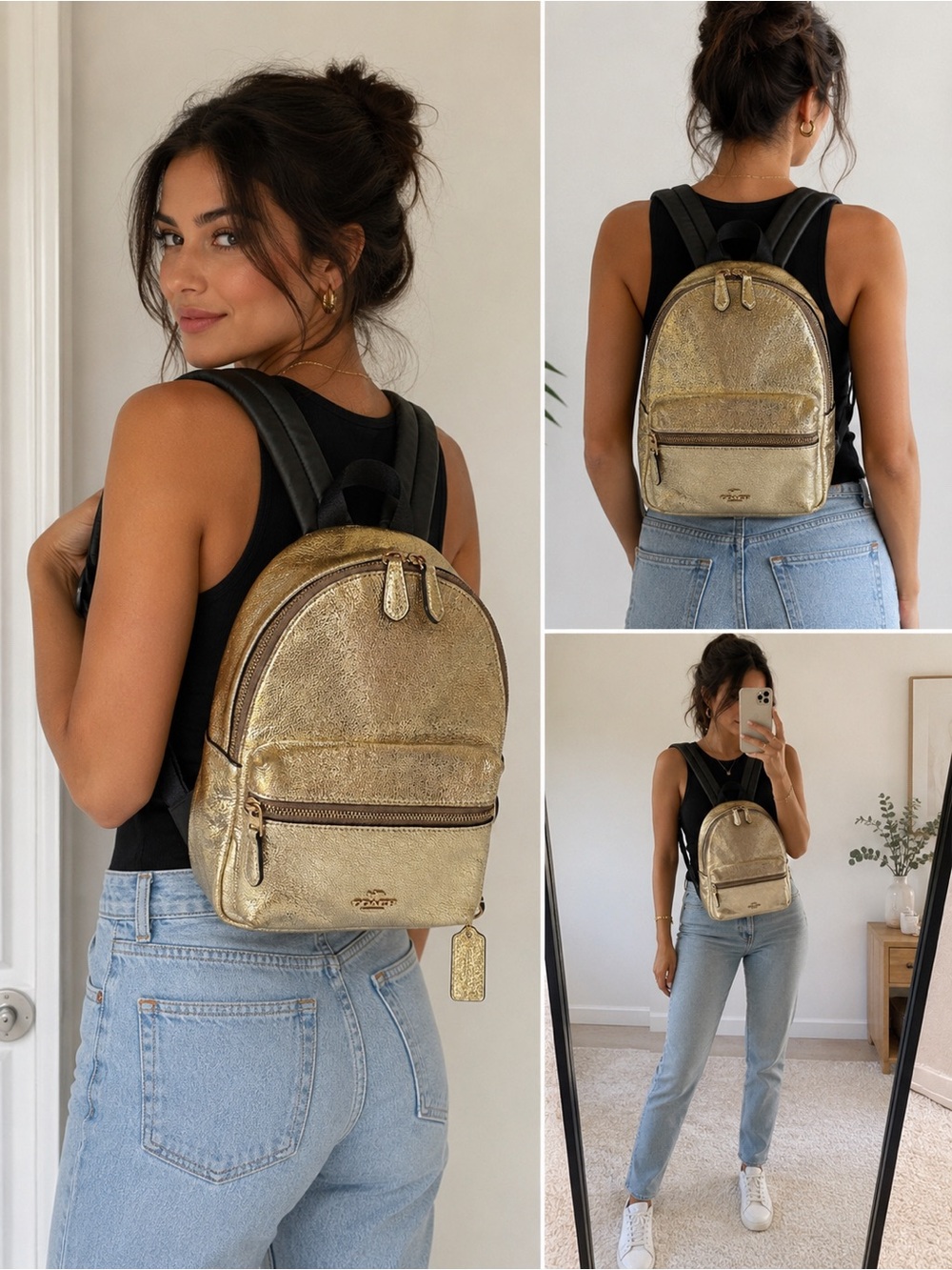 Coach Mini Charlie Backpack Gold Crinkle
